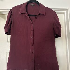 Quince Washable Silk Puff Sleeve Blouse in Burgundy